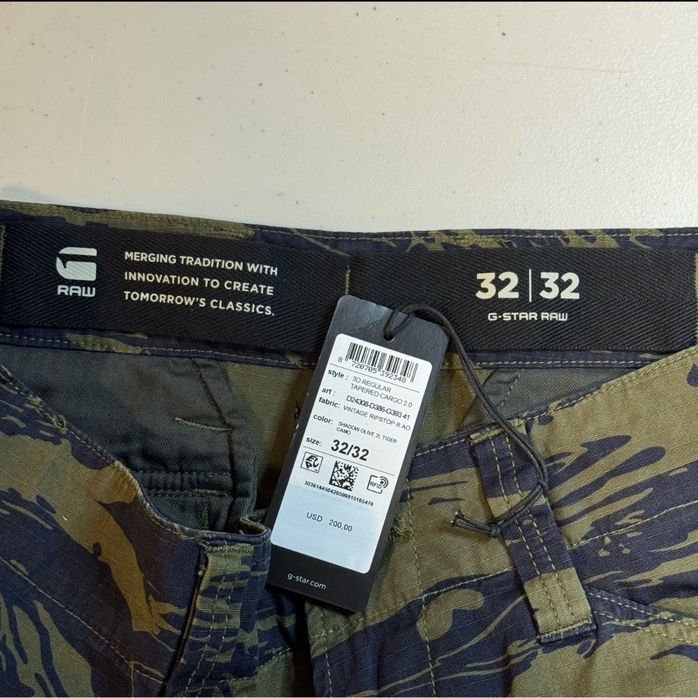 G-Star Raw Green Tiger Stripe Camo 3D Regular Tapered Cargo 2.0 Pants Men 32x32 - Picture 5 of 12